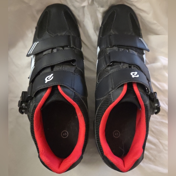 Peloton Cycling Shoes Size 45 -Unisex Black /Red Cleat Men 11.5 Women 13 - Picture 2 of 5